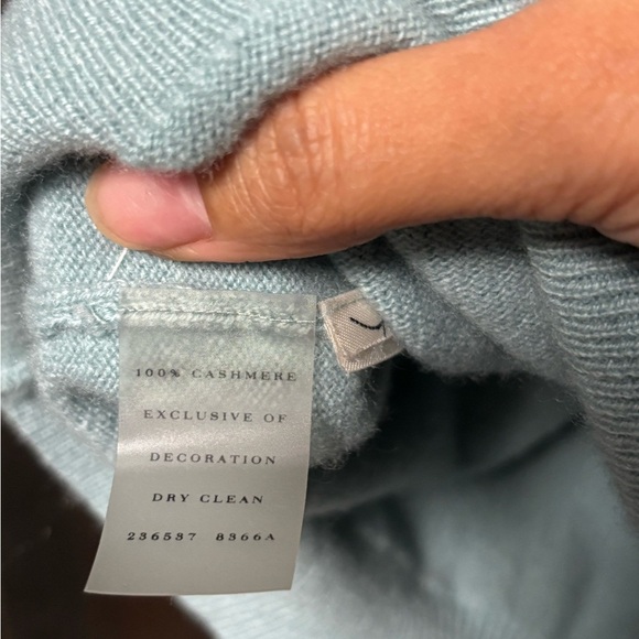 Ann Taylor 100% Cashmere Sweater M Blue Ruffle Front Short Sleeve Pullover Top - Picture 2 of 4